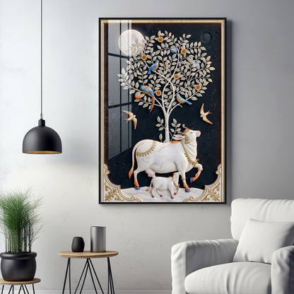 Kamdhenu Cow Premium Acrylic Vertical Wall Art