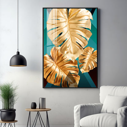 Radiant Gold Monstera Premium Acrylic Vertical Wall Art