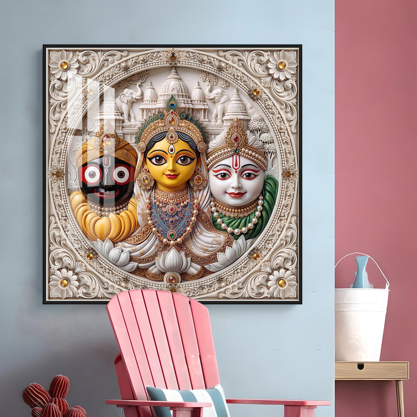 Lord Jagannath, Subhadra, & Balabhadra Premium Acrylic Square Wall Art