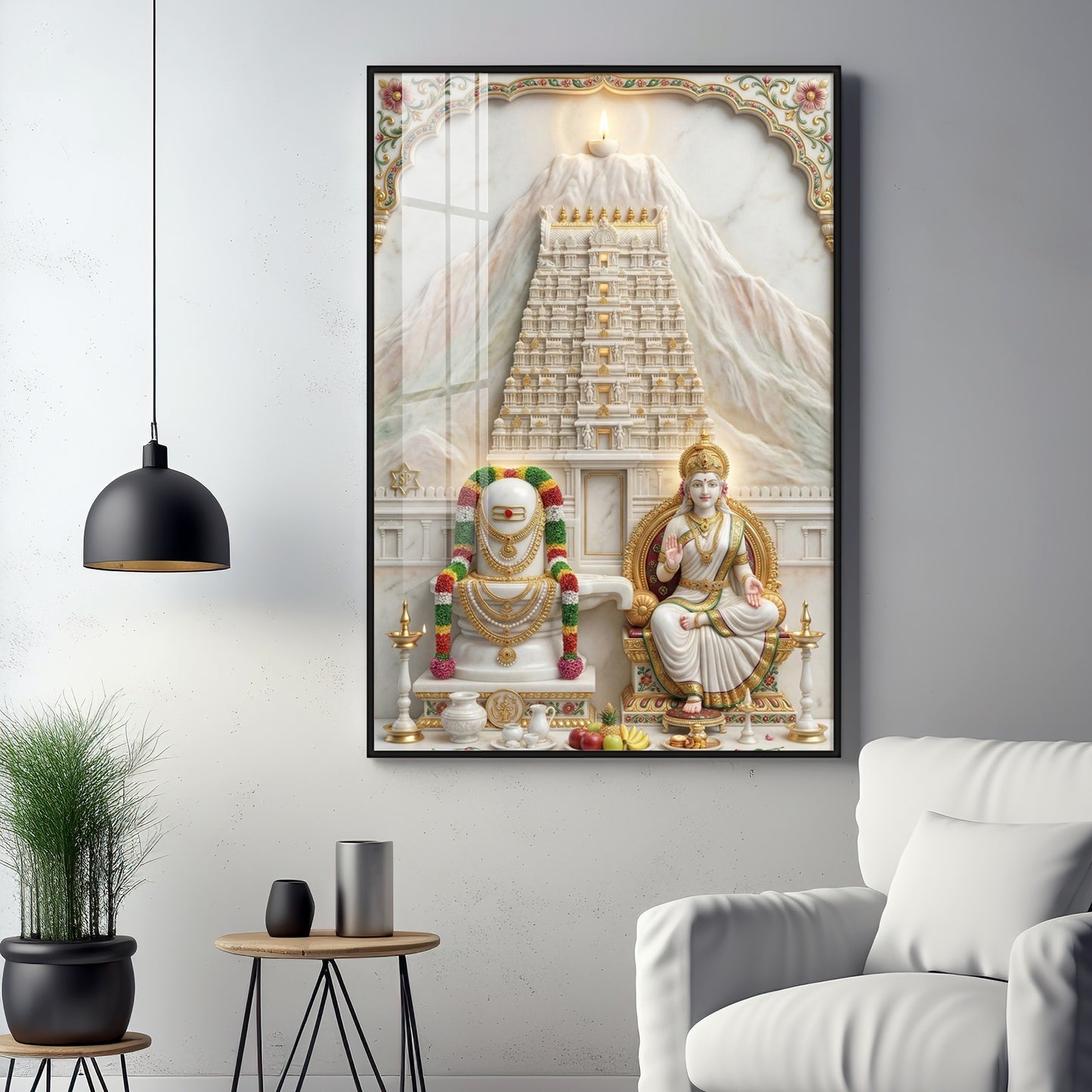 Shivalingam and Goddess Parvati Premium Acrylic Vertical Wall Art