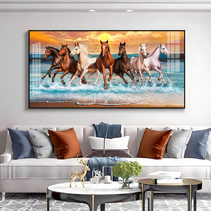 Vastu 7 Running Horses Premium Acrylic Horizontal Wall Art