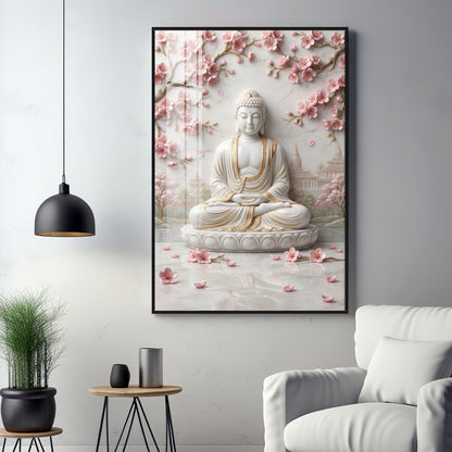 White Buddha Statue Premium Acrylic Vertical Wall Art