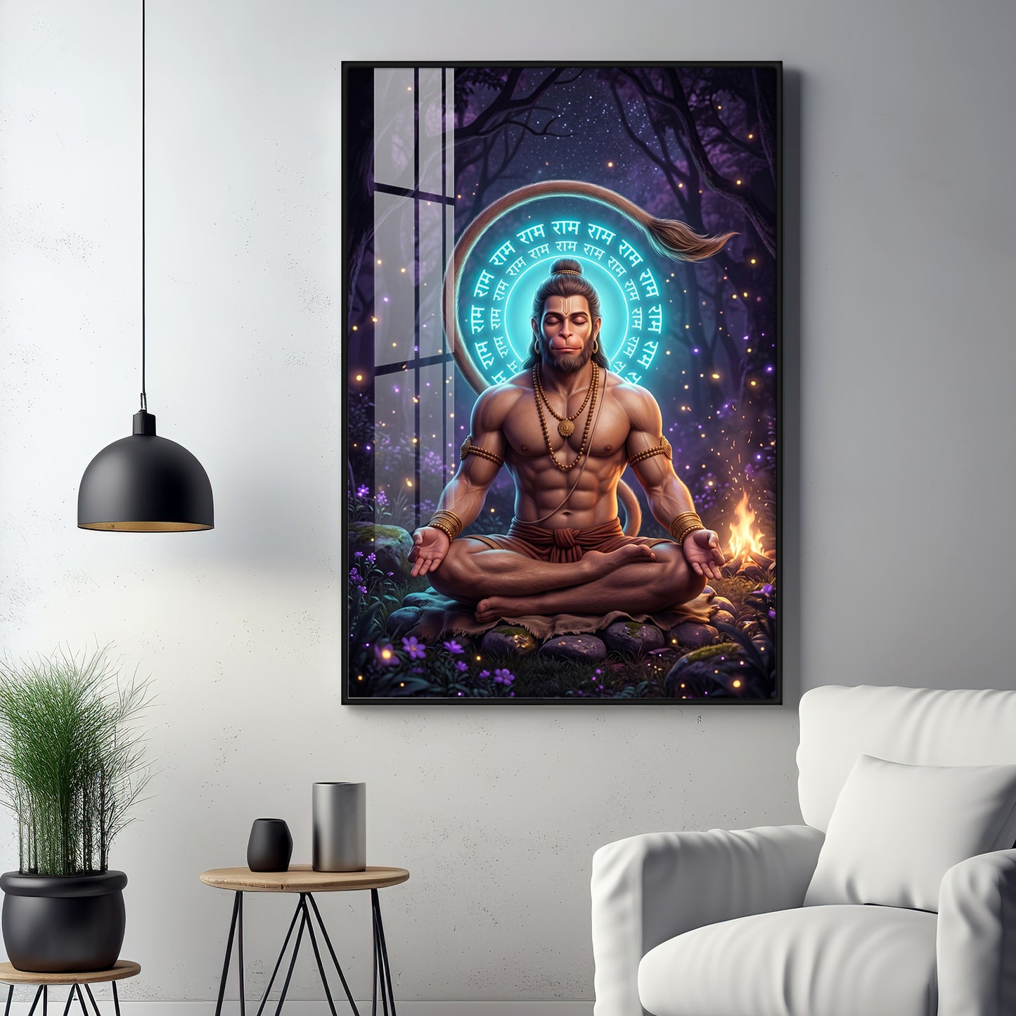 Lord Hanuman In Deep Meditation Premium Acrylic Vertical Wall Art