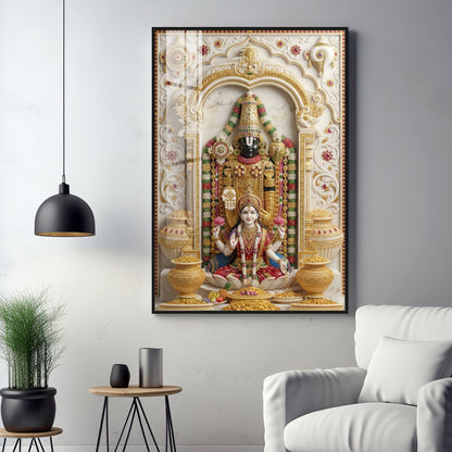 Lord Venkateswara With Maa Laxmi Premium Acrylic Vertical Wall Art