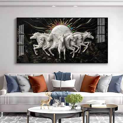 White Running Horses Premium Acrylic Horizontal Wall Art