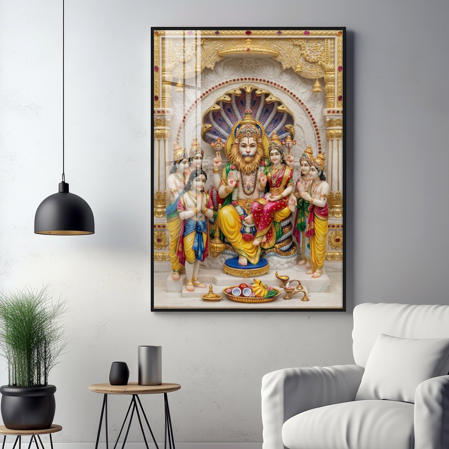 Lakshmi Narasimha Bhagwan Premium Acrylic Vertical Wall Art