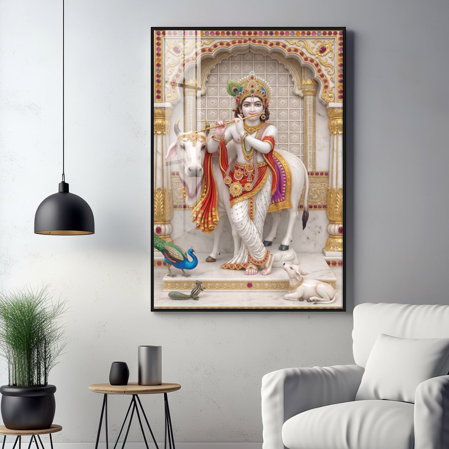 Majestic Harmony Of Krishna Ji Premium Acrylic Vertical Wall Art