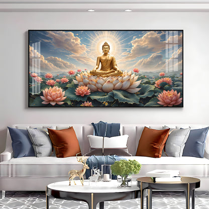 Peaceful Buddha On Lotus Premium Acrylic Horizontal Wall Art