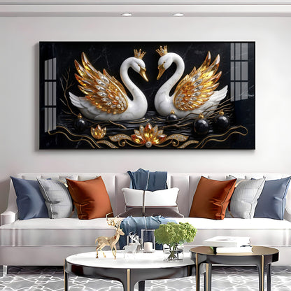 Golden Elegance Swans Premium Acrylic Horizontal  Wall Art