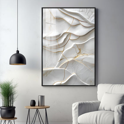 Golden Threaded White Surface Premium Acrylic Vertical Wall Art