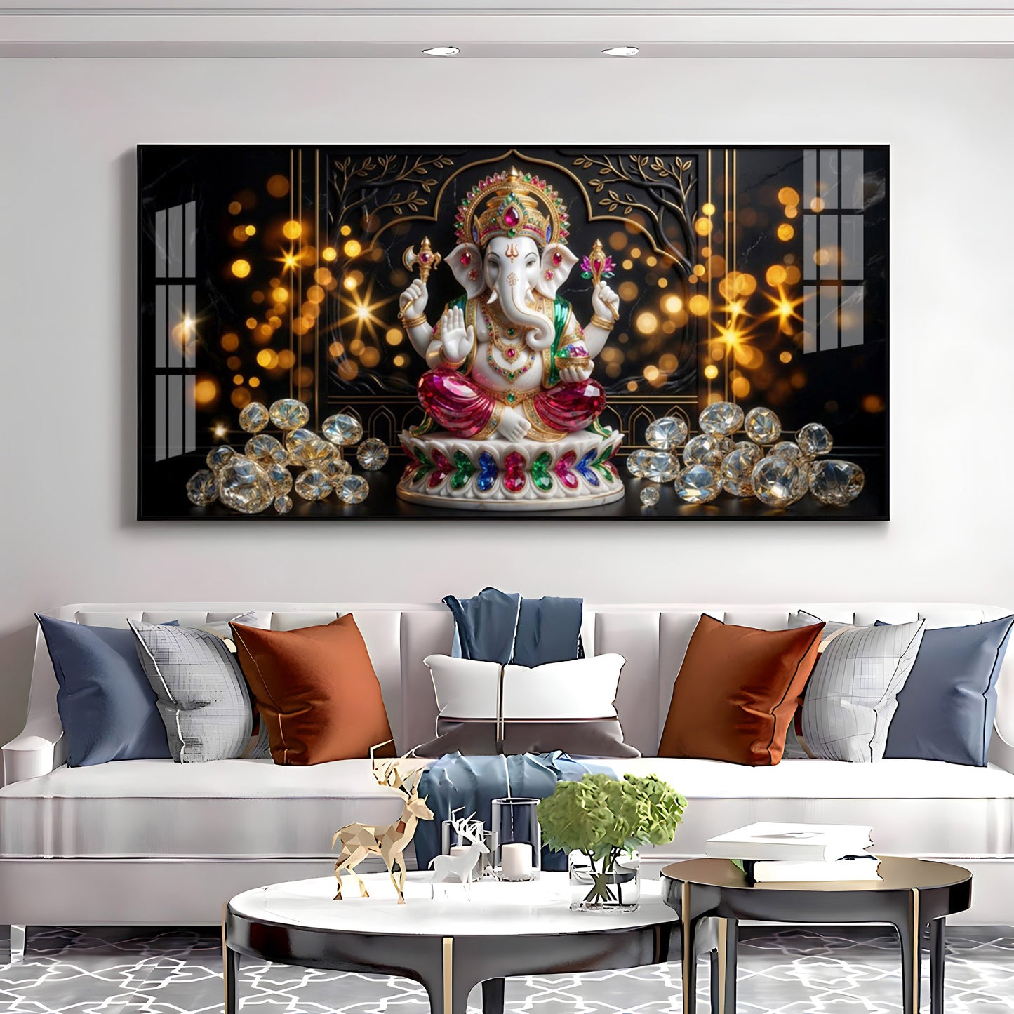 Diamond Ganesh Elegance Premium Acrylic Horizontal Wall Art