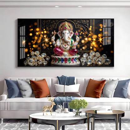 Diamond Ganesh Elegance Premium Acrylic Horizontal Wall Art