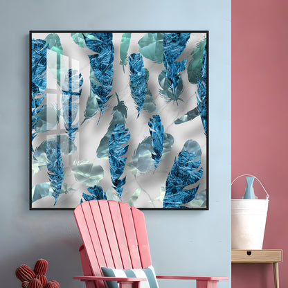 Elegant Blue Feather Premium Acrylic Square Wall Art