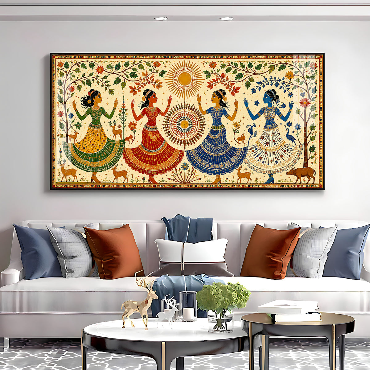 Ethnic Dancing Gopis Premium Acrylic Horizontal Wall Art