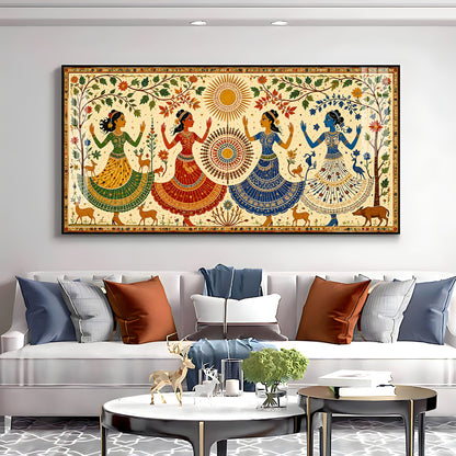 Ethnic Dancing Gopis Premium Acrylic Horizontal Wall Art