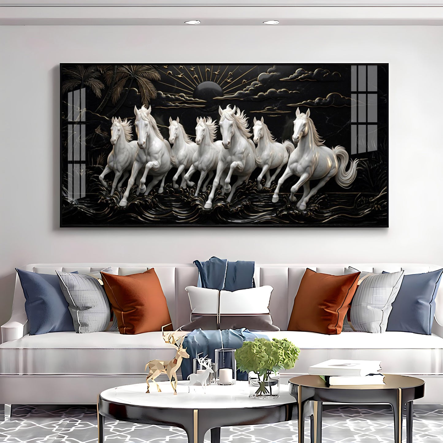 Seven Running Vastu Lucky Horses Premium Acrylic Vertical Wall Art