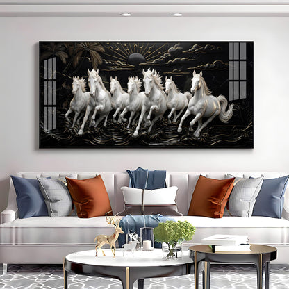 Seven Running Vastu Lucky Horses Premium Acrylic Vertical Wall Art