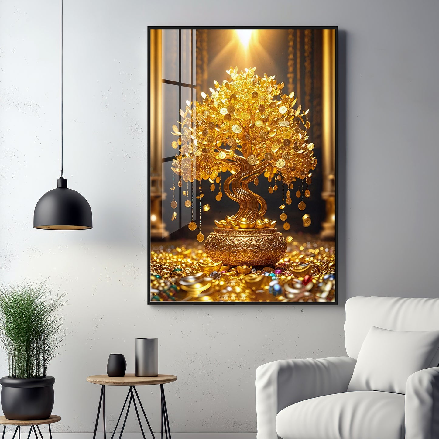 Golden Money Tree Premium Acrylic Vertical Wall Art