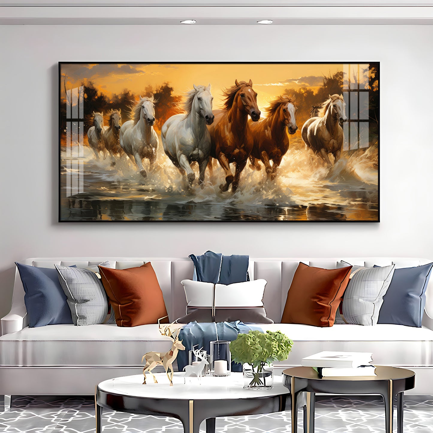 Seven Horses Painting Premium Acrylic Horizontal Wall Art