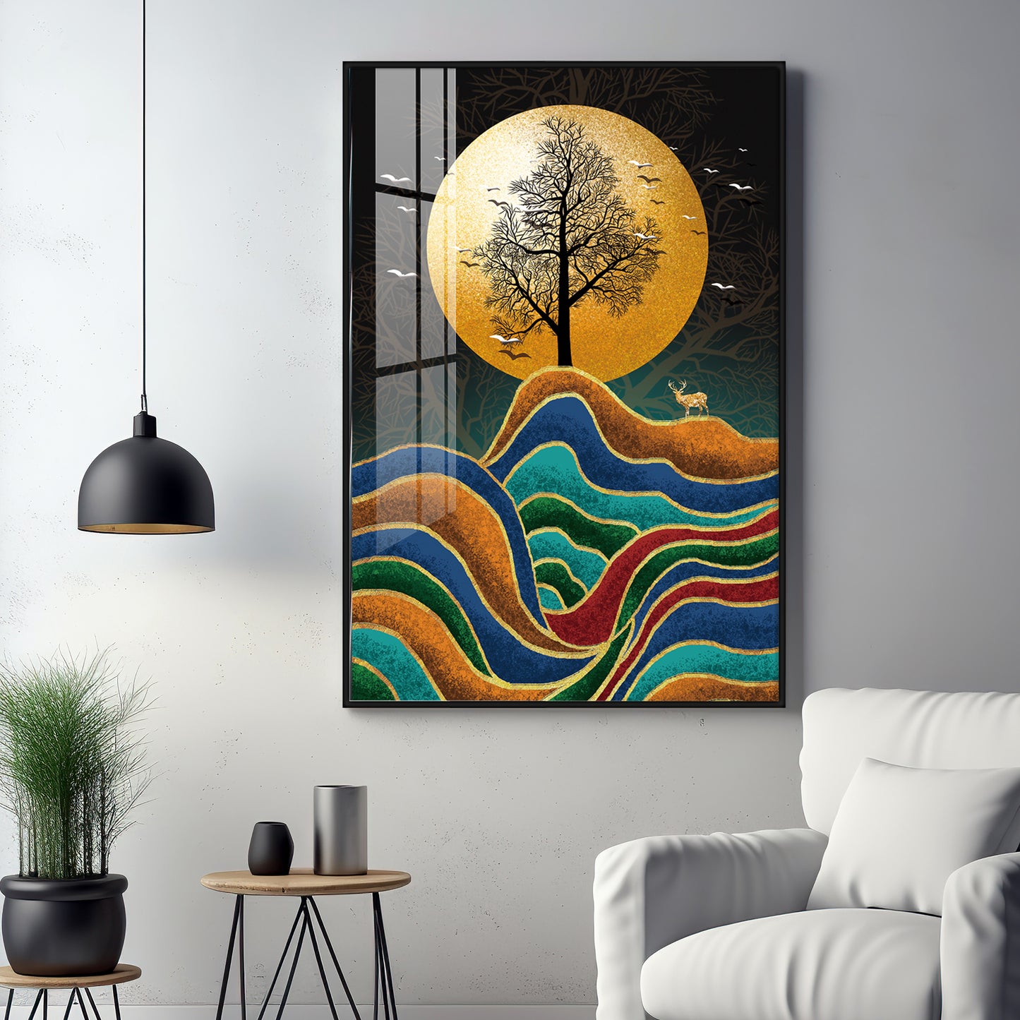 Tree and Deer in Harmony Premium Acrylic Vertical Wall Art