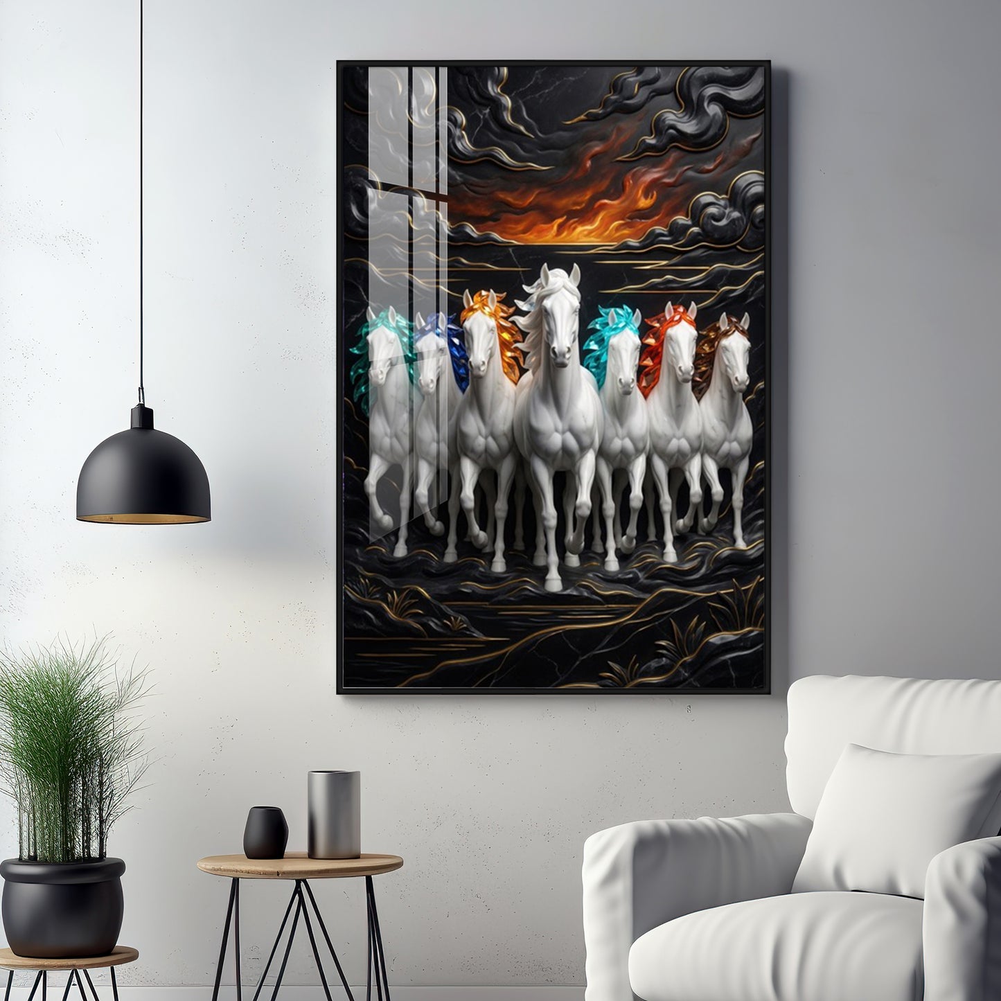Seven White Horses Premium Acrylic Vertical Wall Art