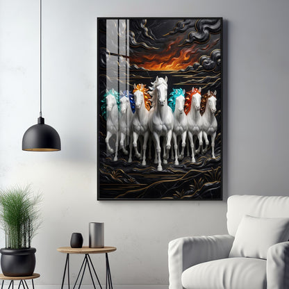 Seven White Horses Premium Acrylic Vertical Wall Art