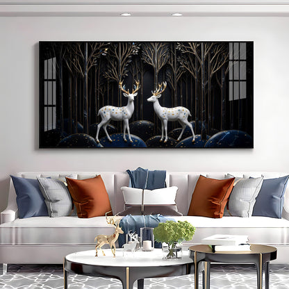 Two White Deer With Golden Antlers Premium Acrylic Horizontal Wall Art