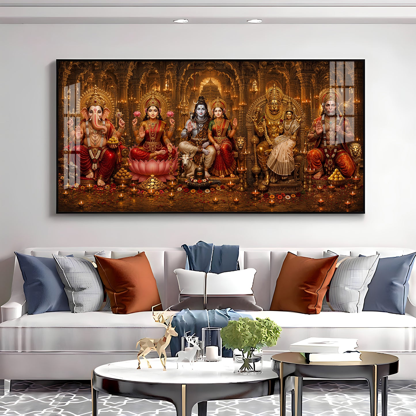 Ganesha, Lakshmi, Shiv Parvati, Narsing Dev,& Hanuman Ji Premium Acrylic Horizontal Wall Art