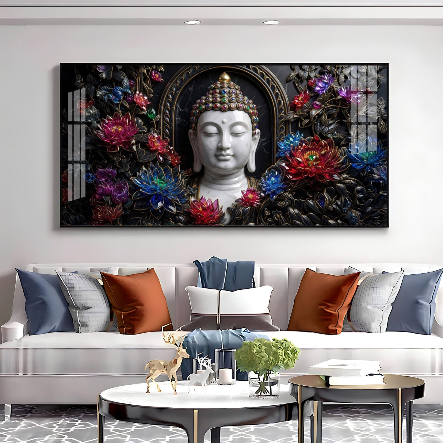 Floral Serenity Idol Buddha Premium Acrylic Horizontal Wall Art