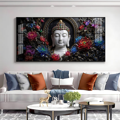 Floral Serenity Idol Buddha Premium Acrylic Horizontal Wall Art