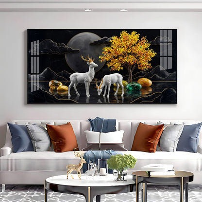 White Deer With Golden Horns Premium Acrylic Horizontal Wall Art