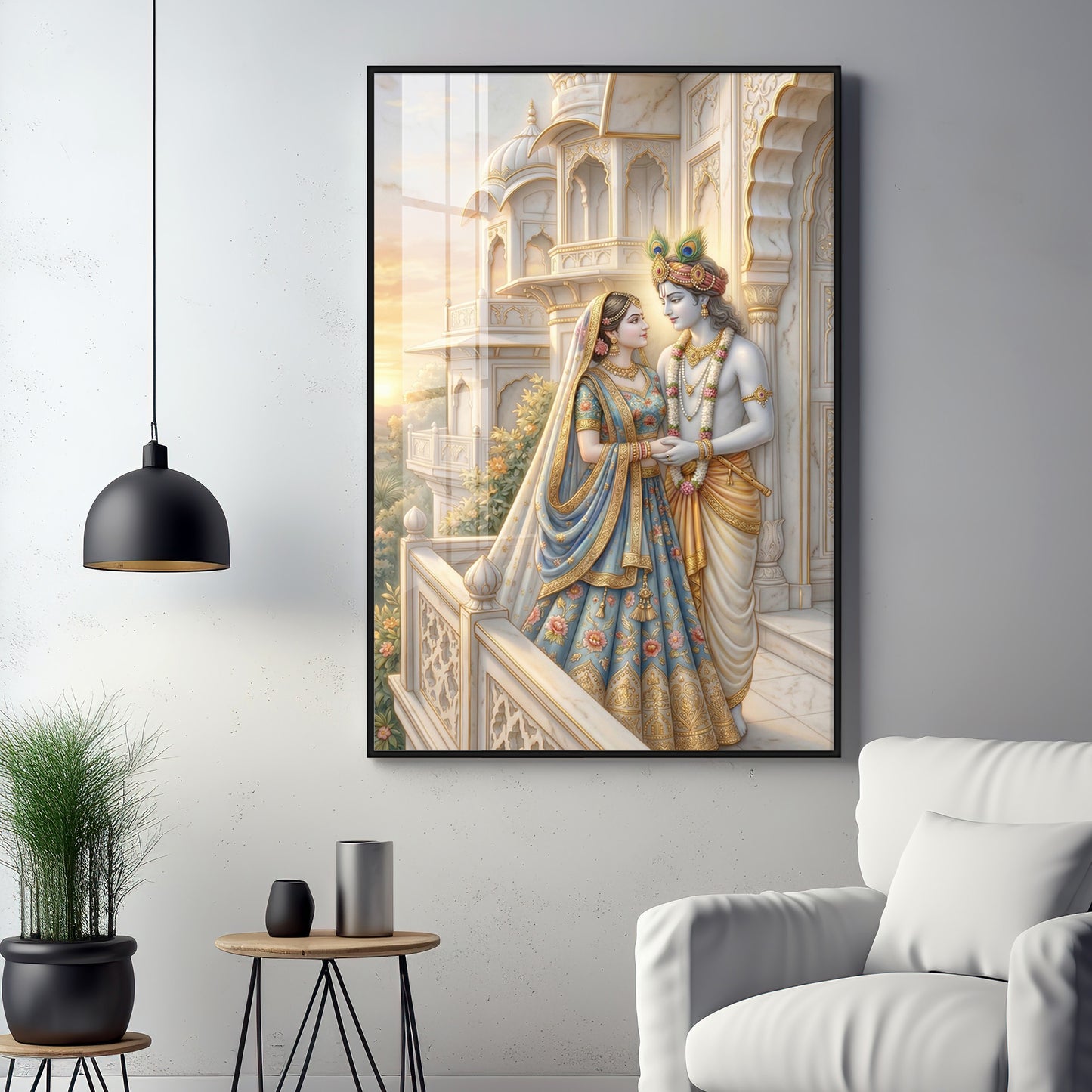 Loving Radhe & Krishna Premium Acrylic Square Wall Art