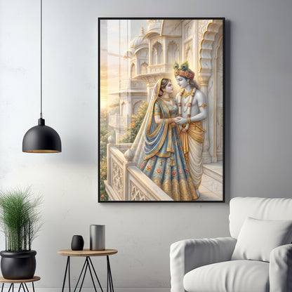 Loving Radhe & Krishna Premium Acrylic Square Wall Art