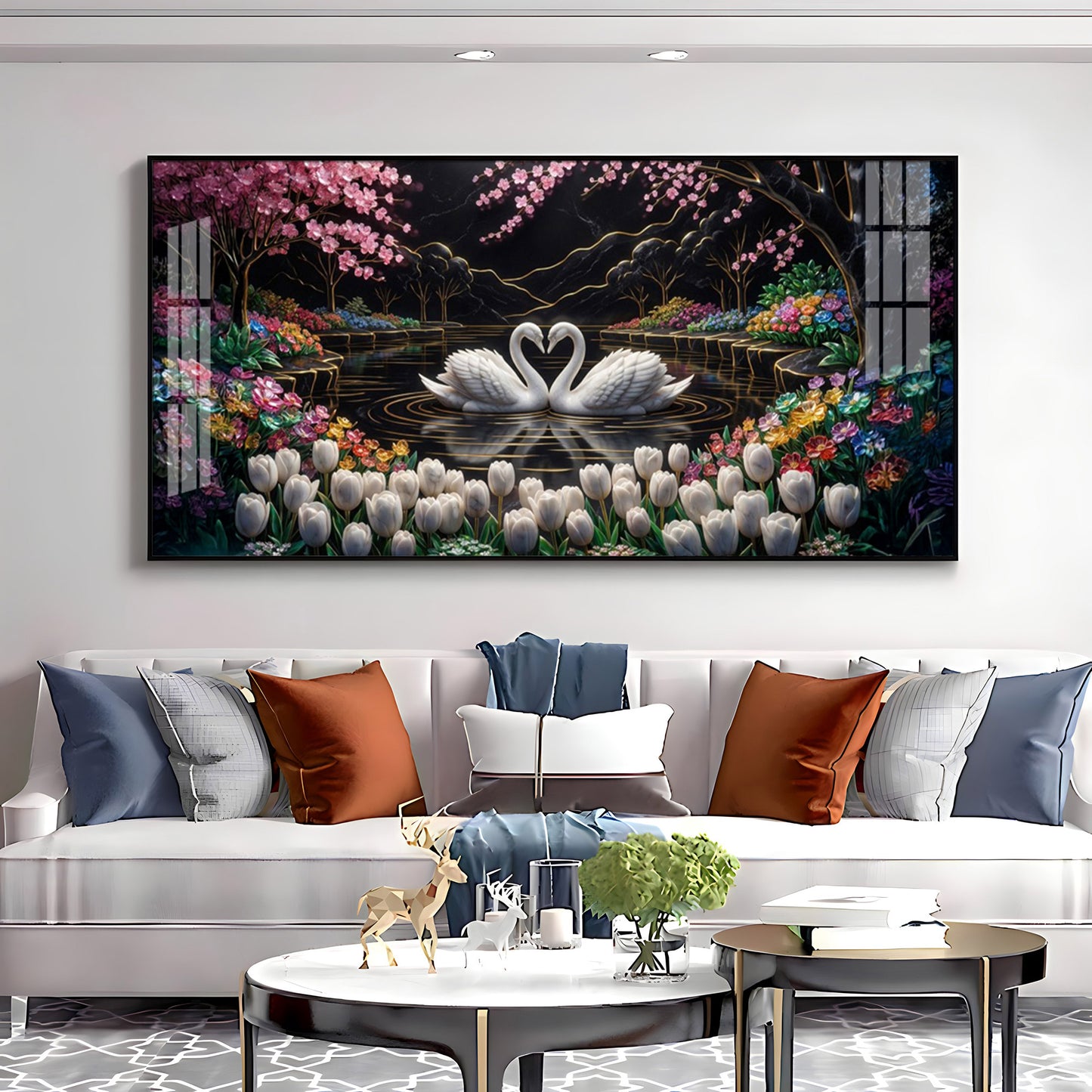 Romantic Swan Lake Love Birds Premium Acrylic Horizontal Wall Art
