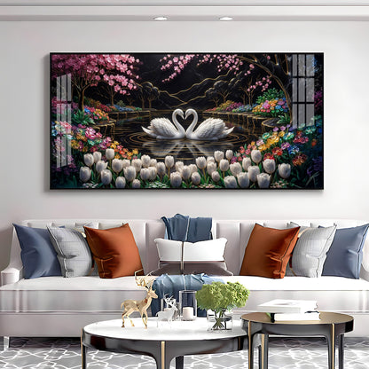 Romantic Swan Lake Love Birds Premium Acrylic Horizontal Wall Art