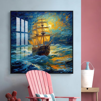 Vintage Sailing Ship Premium Acrylic Square Wall Art