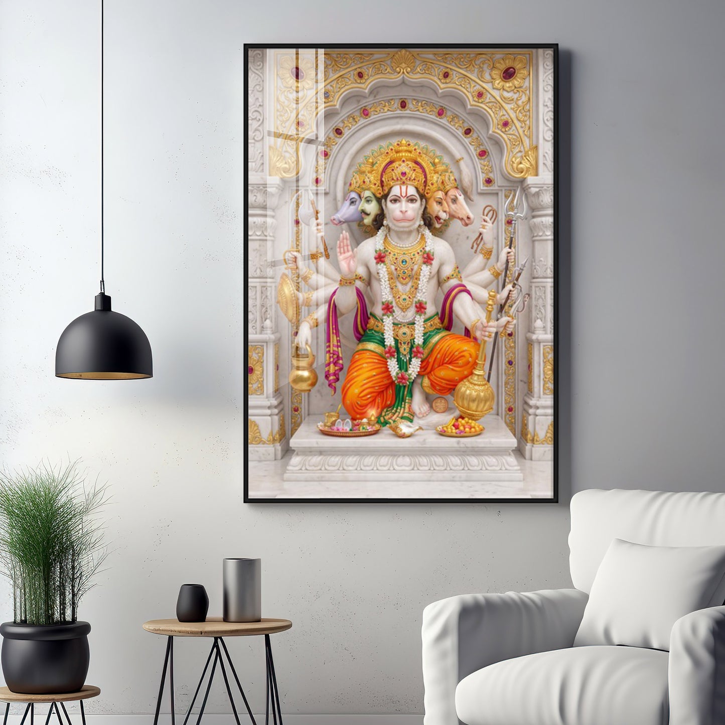 Peaceful Presence Of Panchmukhi Hanuman Premium Acrylic Vertical Wall Art