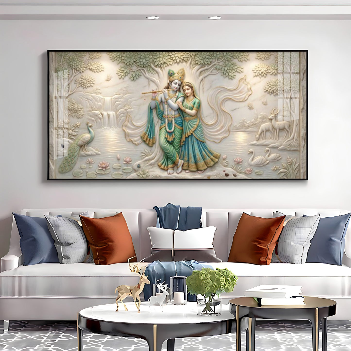 Radha Krishna Under A Tree Premium Acrylic Horizontal Wall Art