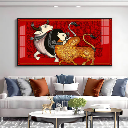 Traditional Sacred Bulls Premium Acrylic Horizontal Wall Art