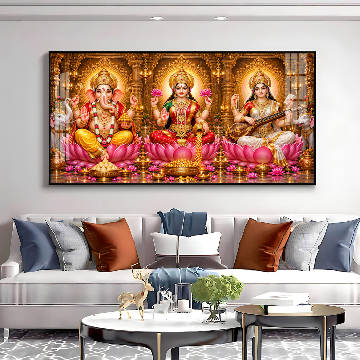 Lord Ganesha, Goddess Lakshmi & Goddess Saraswati Premium Acrylic Horizontal Wall Art