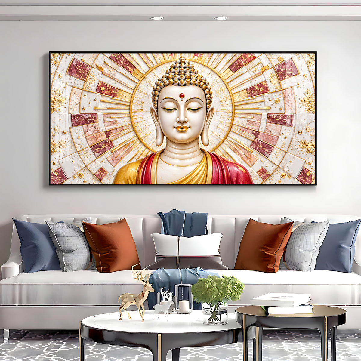 Golden Sunburst Buddha Premium Acrylic Horizontal Wall Art