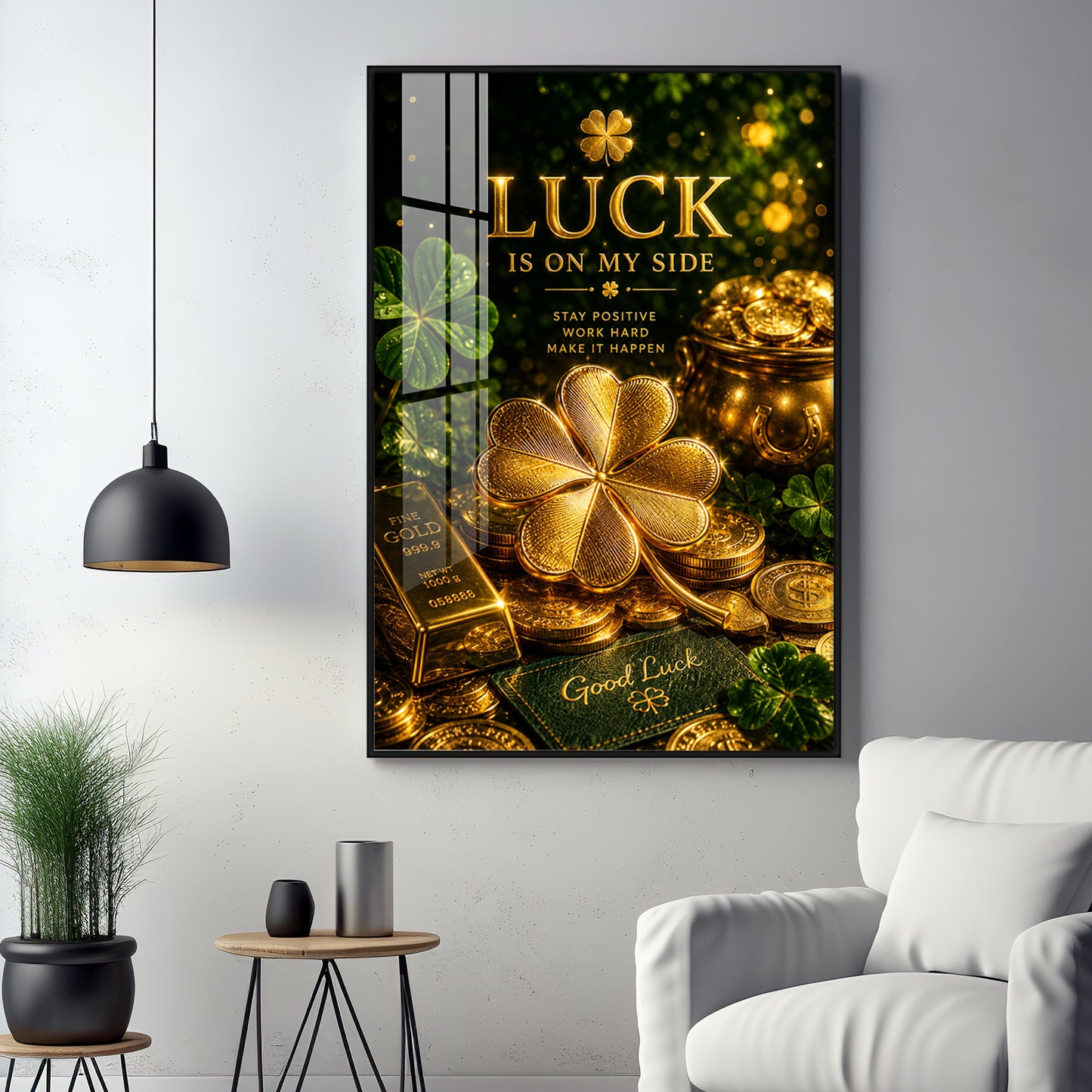 Golden Leaf Premium Acrylic Vertical Wall Art