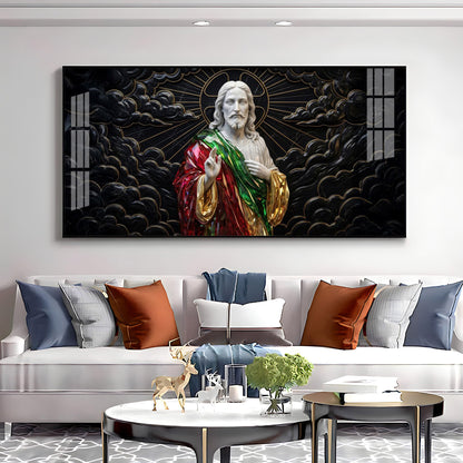 Jesus Christ Against A Dark Premium Acrylic Horizontal Wall Art