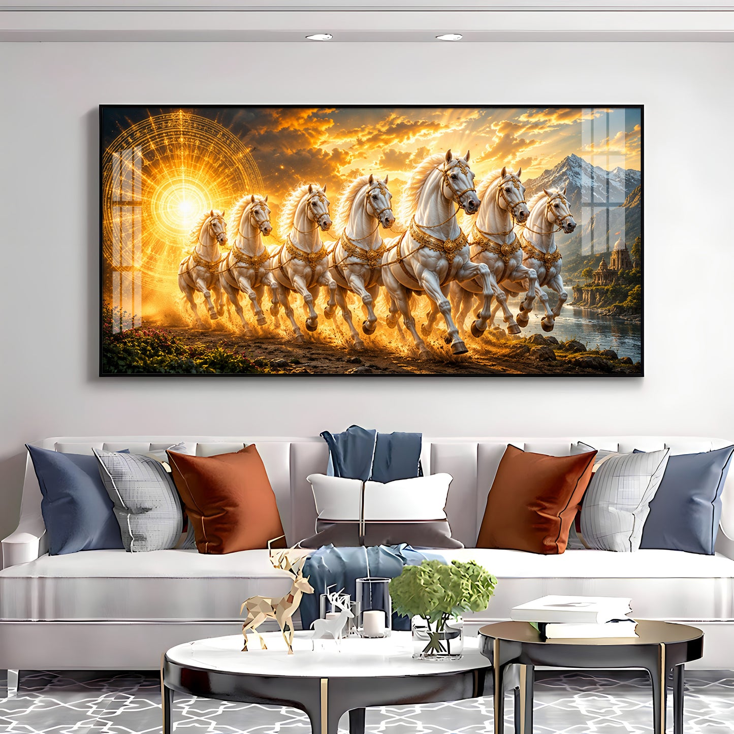 Seven White Horses Premium Acrylic Horizontal Wall Art