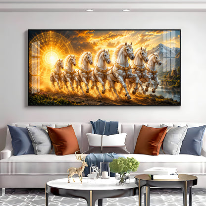 Seven White Horses Premium Acrylic Horizontal Wall Art