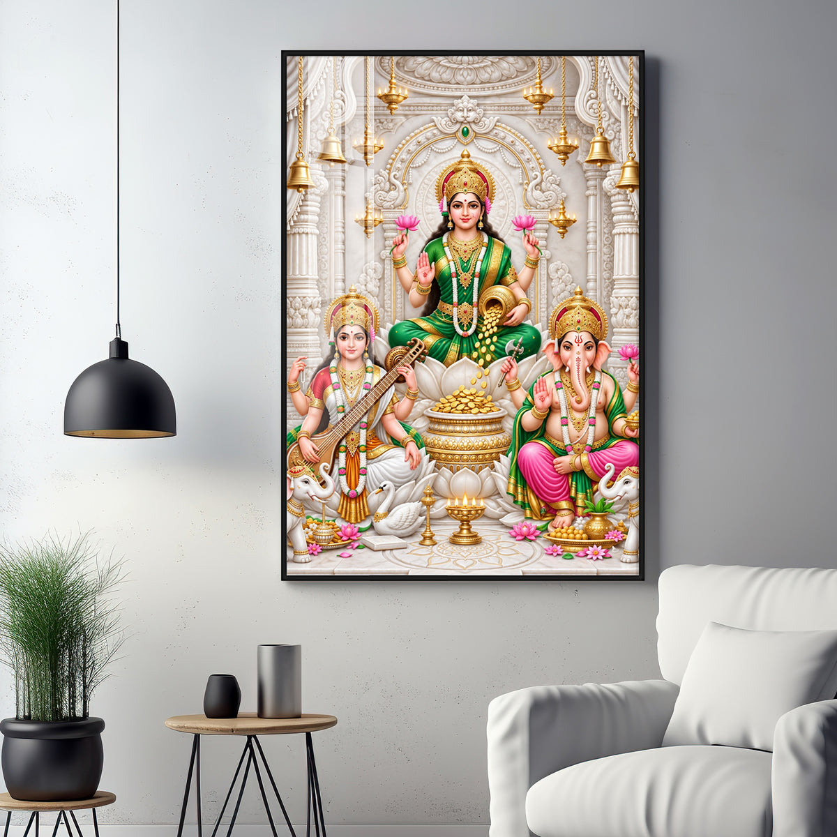 Maa Laxmi Saraswati Ganesha Premium Acrylic Vertical Wall Art