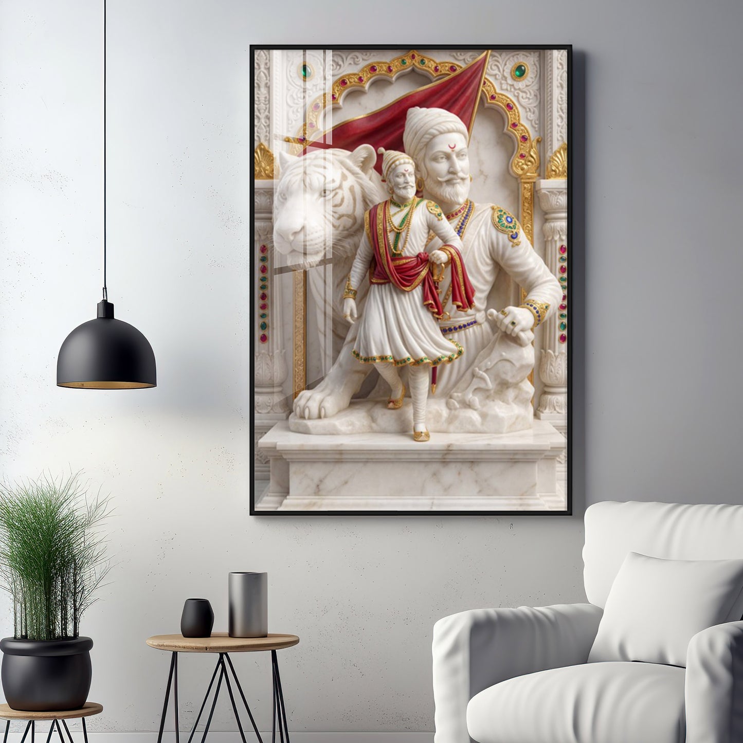 Chhatrapati Shivaji Maharaj With Tiger Premium Acrylic Vertical Wall Art