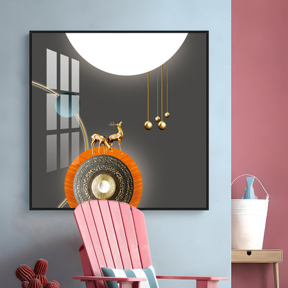 Golden Deer White & Gold Toned Design Premium Acrylic Square Wall Art
