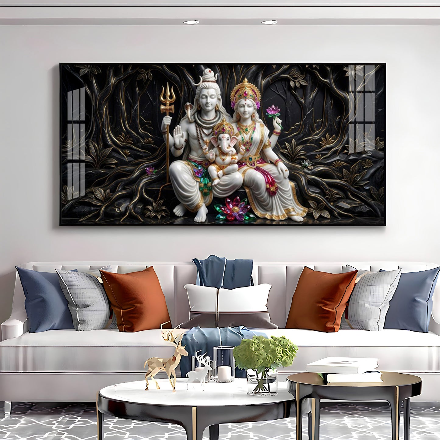 Lord Shiva, Goddess Parvati With Ganesh Ji Premium Acrylic Horizontal Wall Art