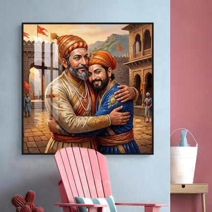 Shivaji Maharaj With Sambhaji Maharaj Premium Acrylic Square Wall Art